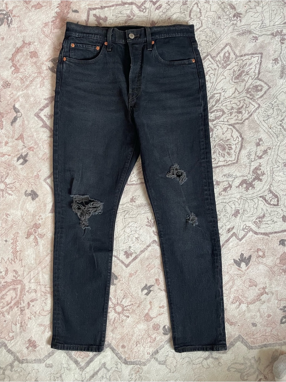 Levi's 501 Straight Black Distressed Jeans W28L28